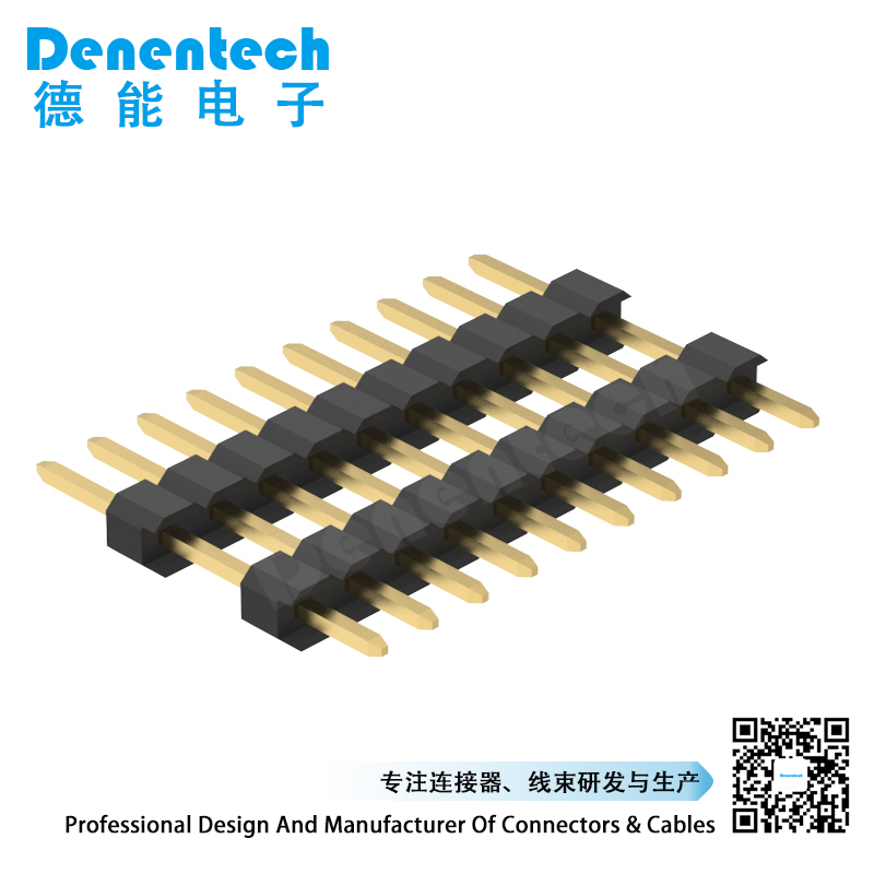Denentech 工厂直销 2.00mm排针单排双塑180度单排针 黑色塑胶2.0mm间距插针 直针 铜排针